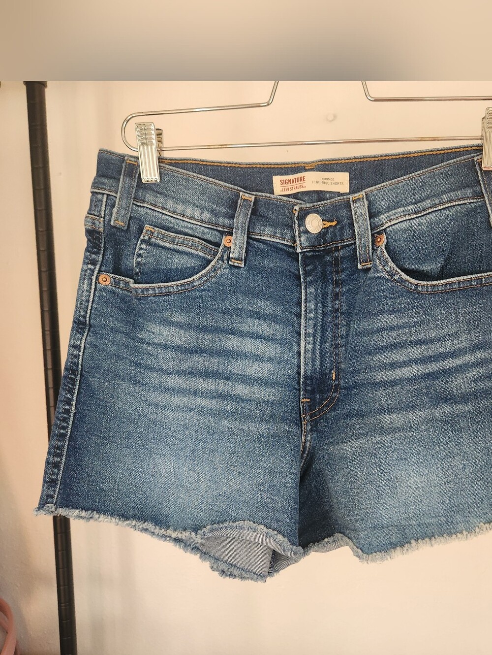 Levis Signature Distressed Mid-Blue Denim Shorts